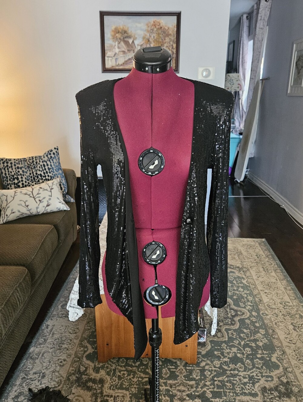 Women's Black Sequin Open-Front Blazer